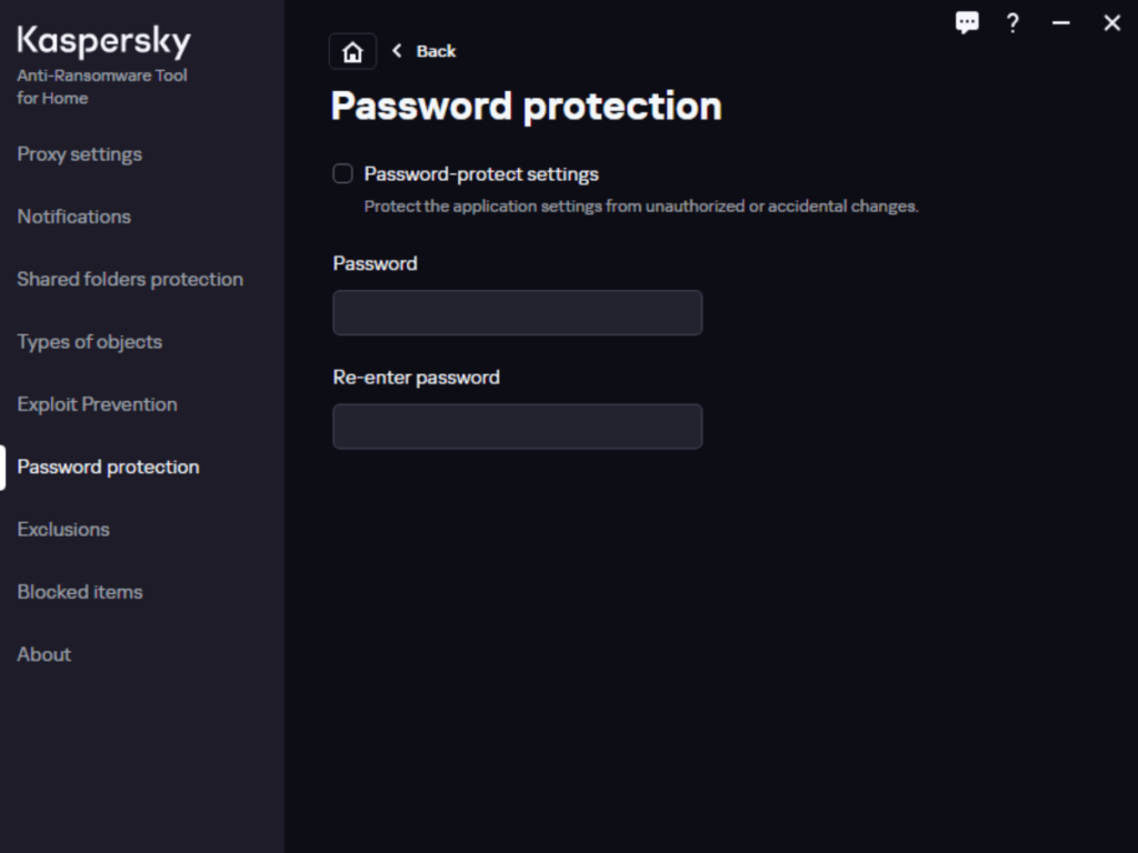 Kaspersky Anti Ransomware Tool Password protection