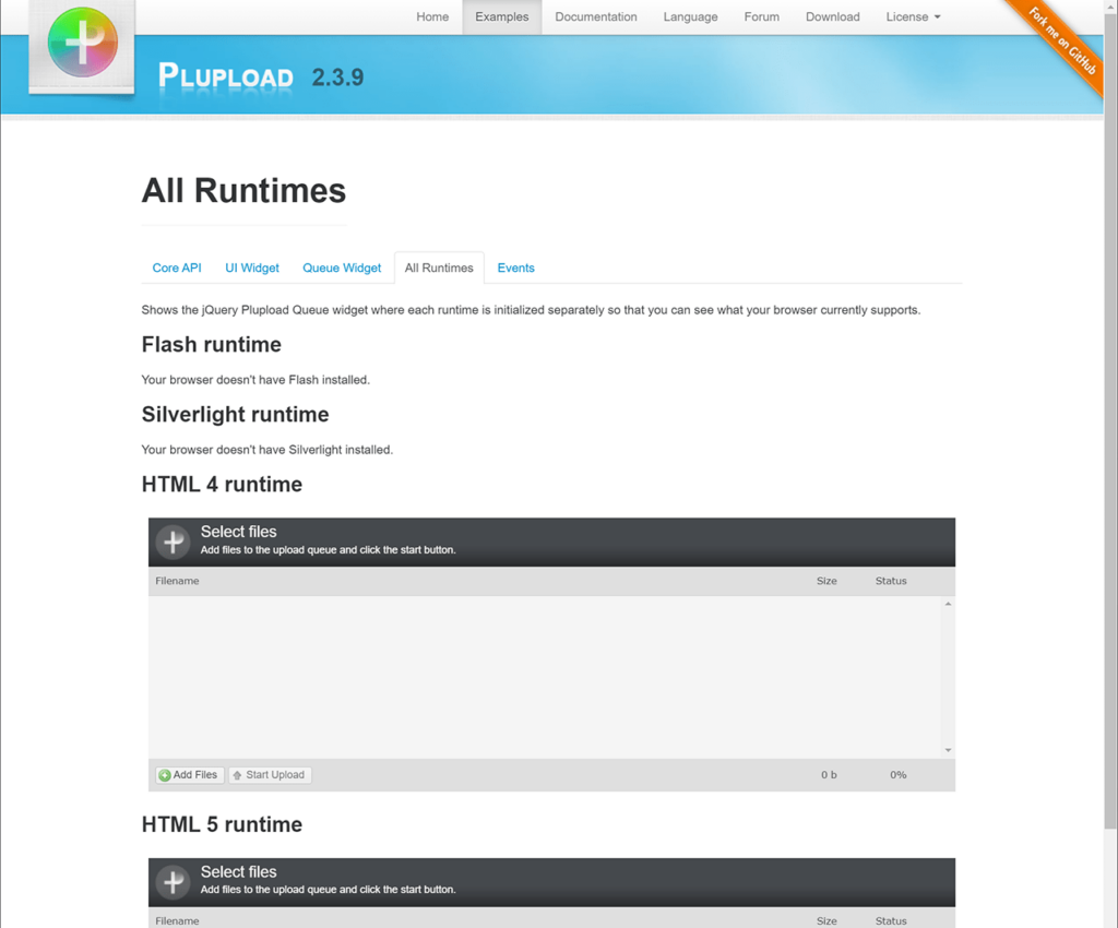 Plupload Separate runtimes