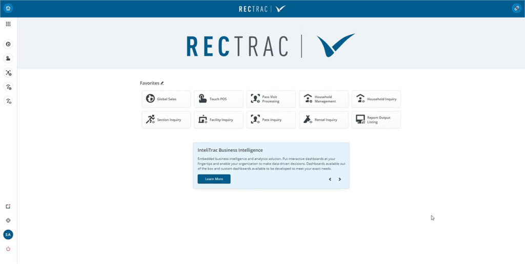 RecTrac Welcome page
