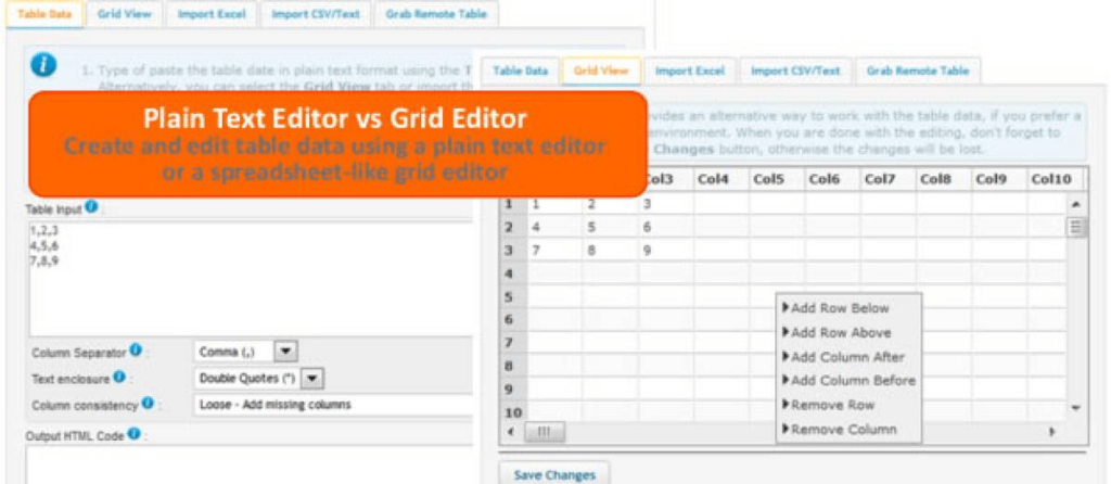 Tabulizer Grid editor