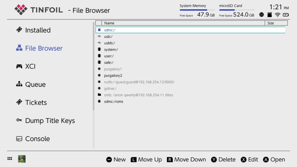Tinfoil File browser