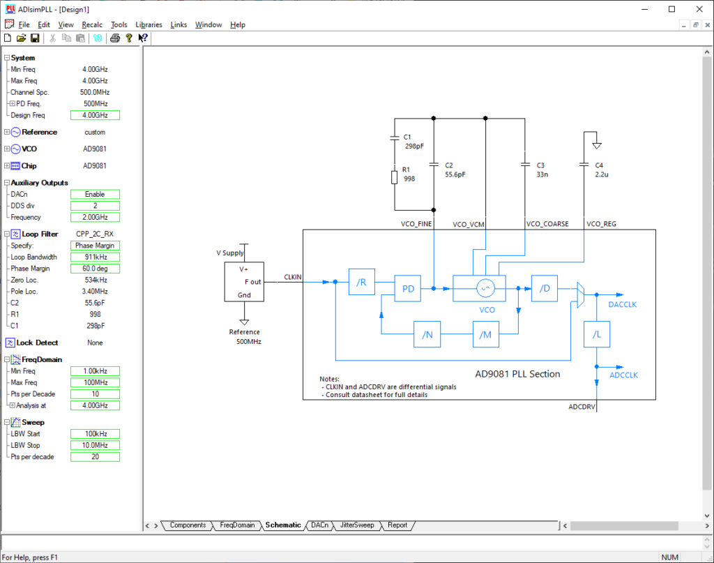 ADIsimPLL Circuit schematics
