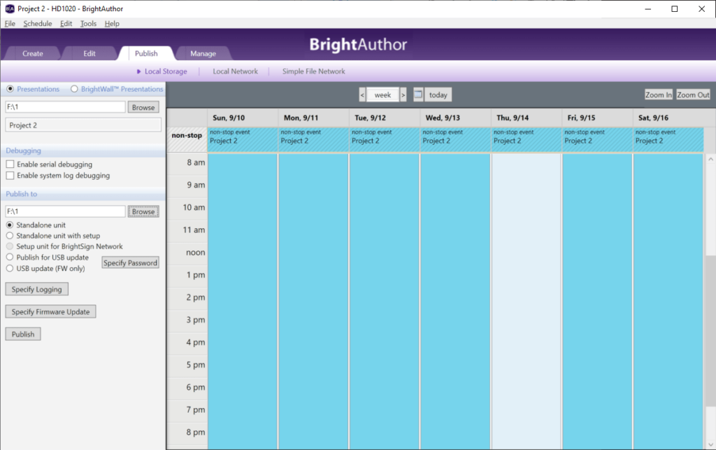 BrightAuthor Event schedule