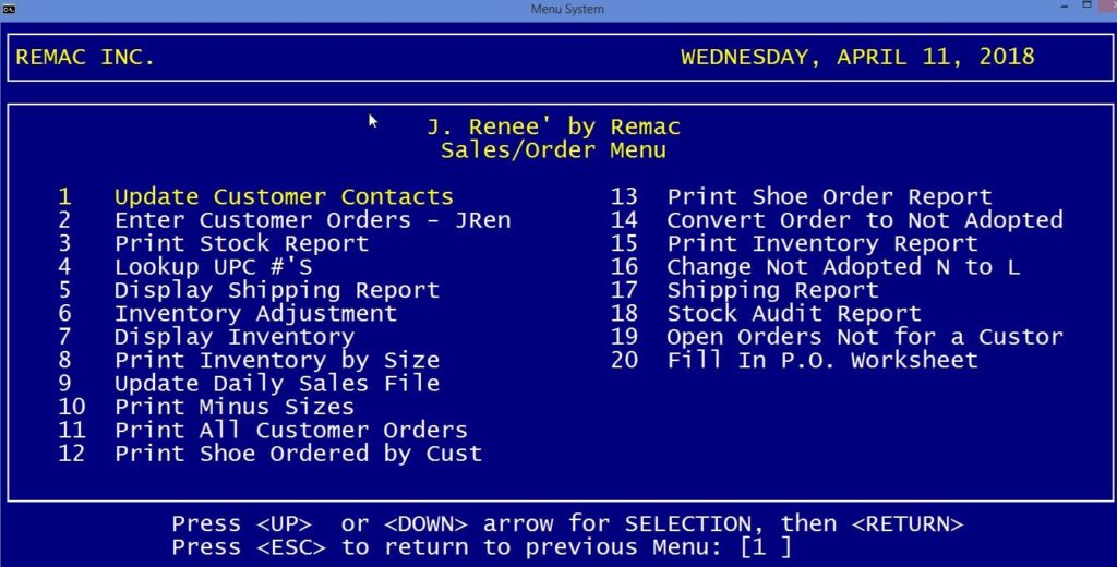 DataFlex Console menu