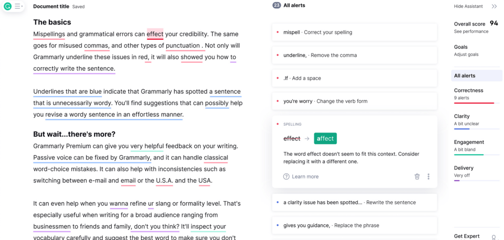 Grammarly Highlighted issues