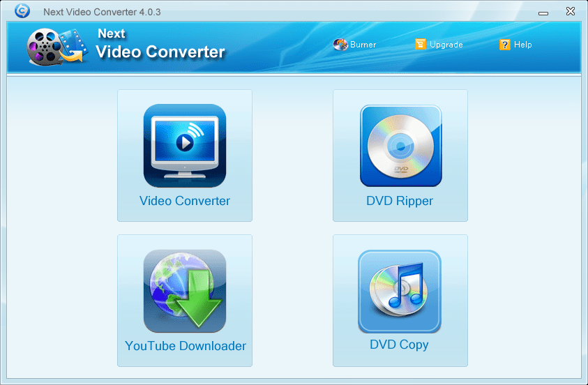Next Video Converter Main menu