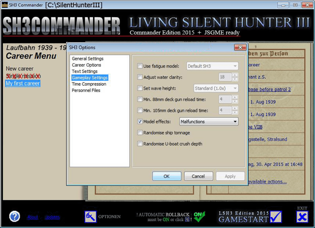 SH3 Commander Gameplay settings