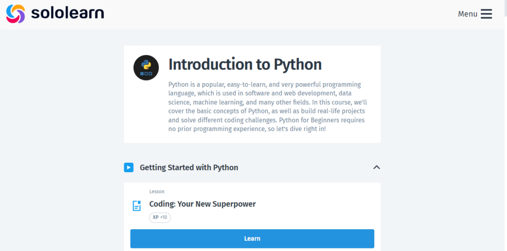 Sololearn Python course