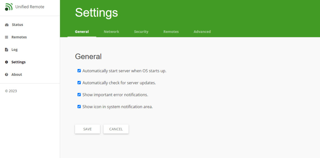 Unified Remote General settings