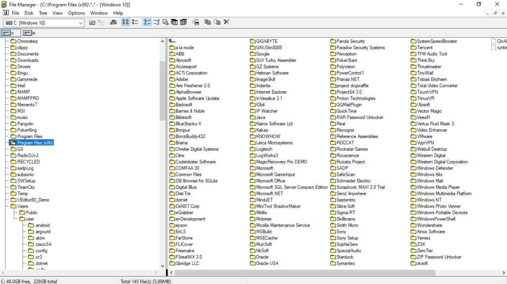 Windows File Manager Classic item explorer