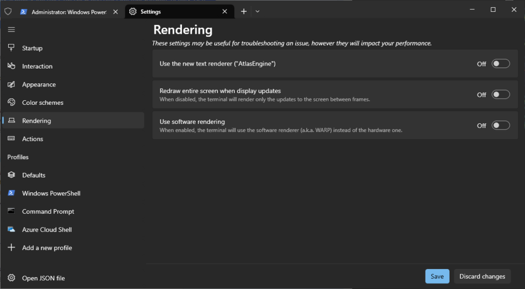 Windows Terminal Text rendering settings