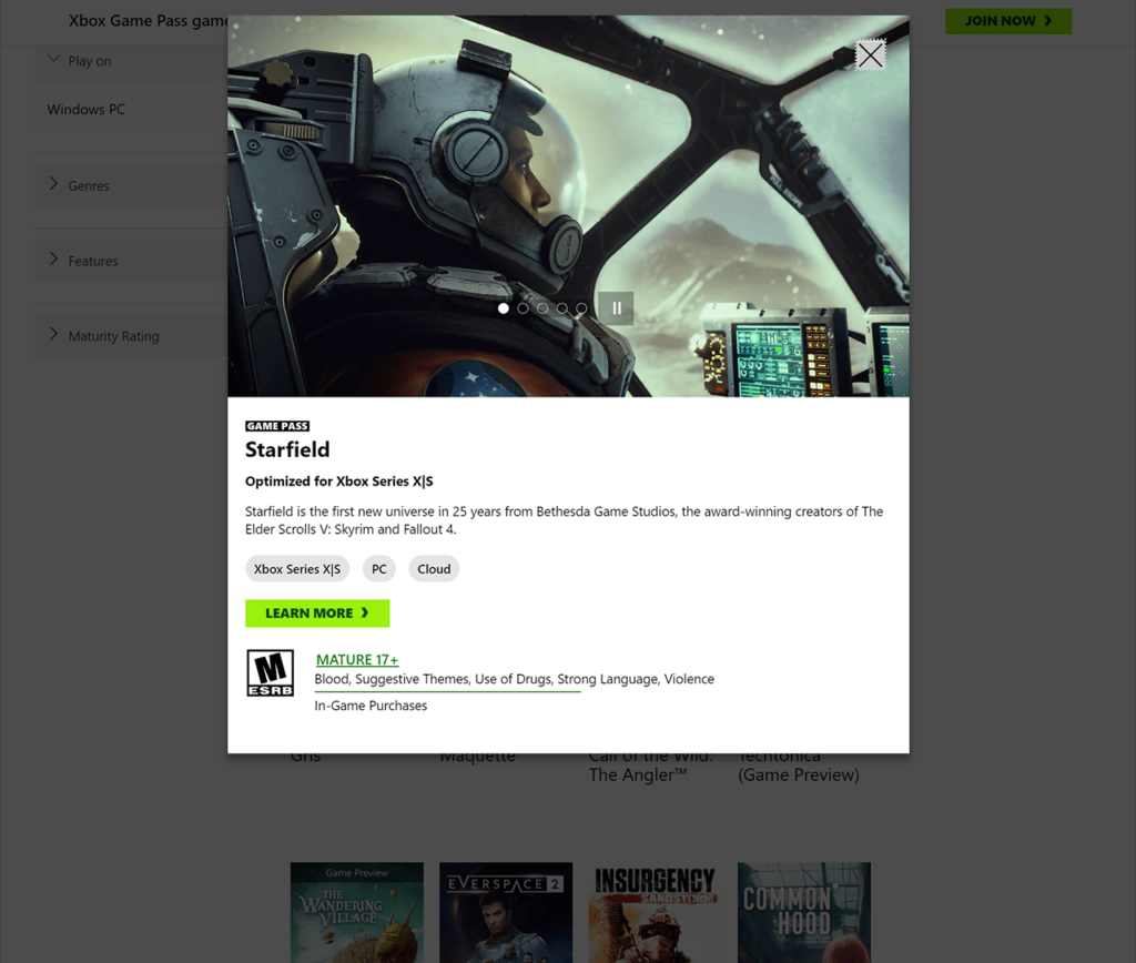 Xbox Game Pass Game description