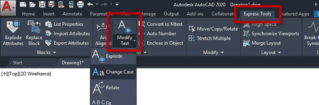 AutoCAD Express Tools Text modifications