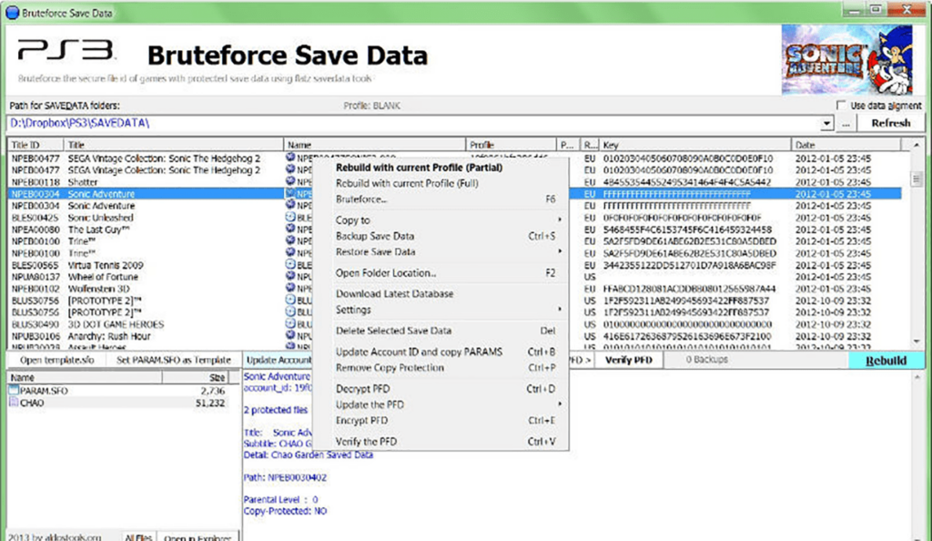 Bruteforce Save Data File rebuilding options
