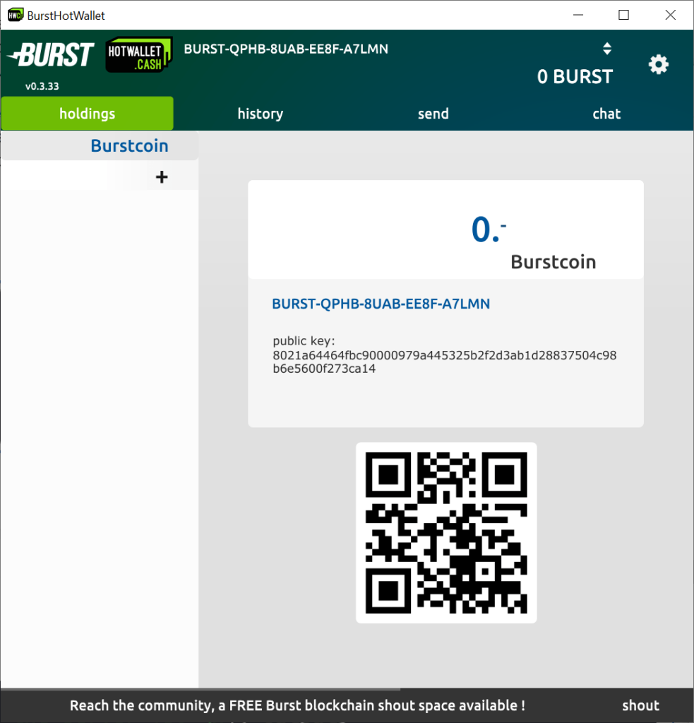 Burstcoin Wallet Main dashboard