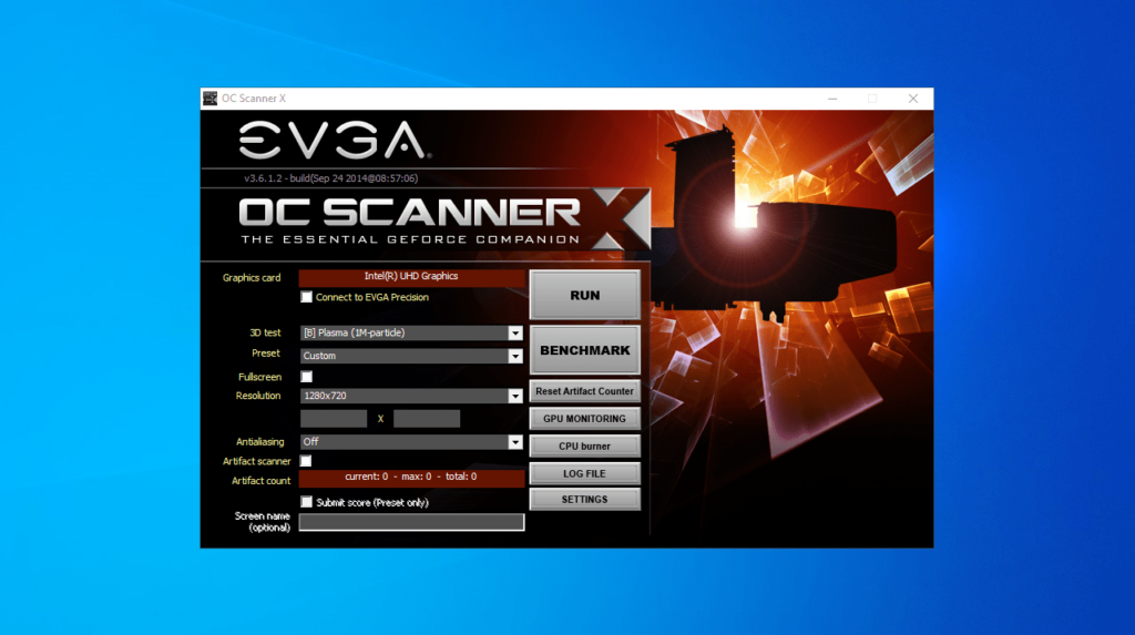 EVGA OC Scanner X Main menu