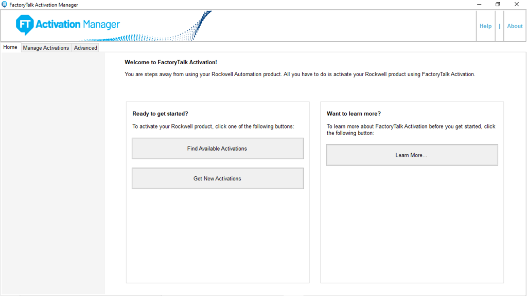 FactoryTalk Activation Manager Homepage