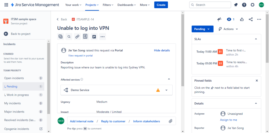 Jira View incidents