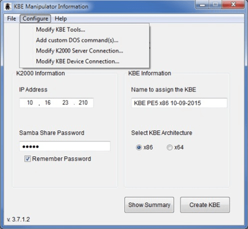 KBE Manipulator Configuration options