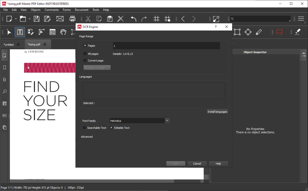Master PDF Editor OCR settings