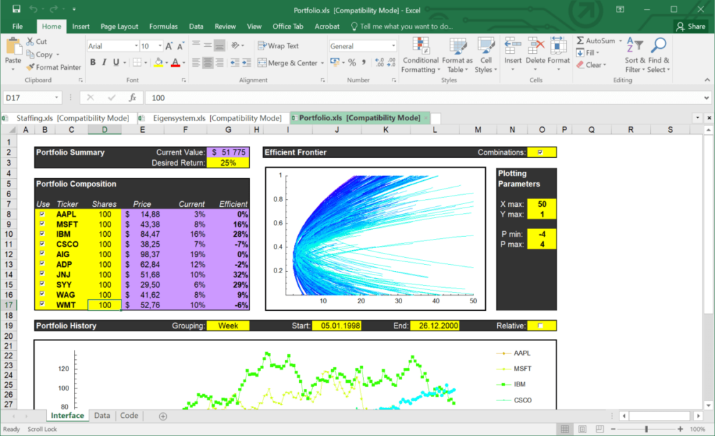 Mathematica Link for Excel Stock -portfolio