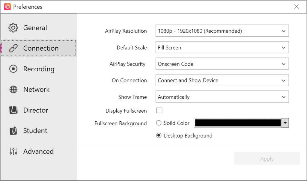 Reflector Connection settings