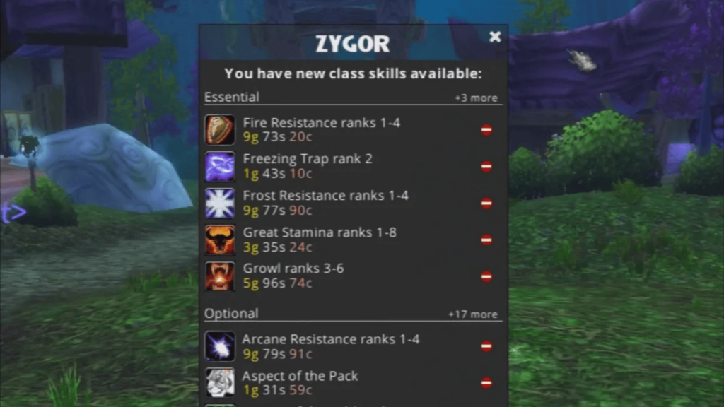Zygor Class skill reminder