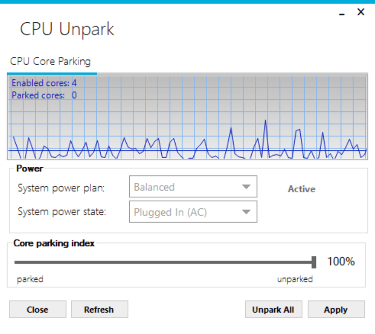 CPU core parking Main interface