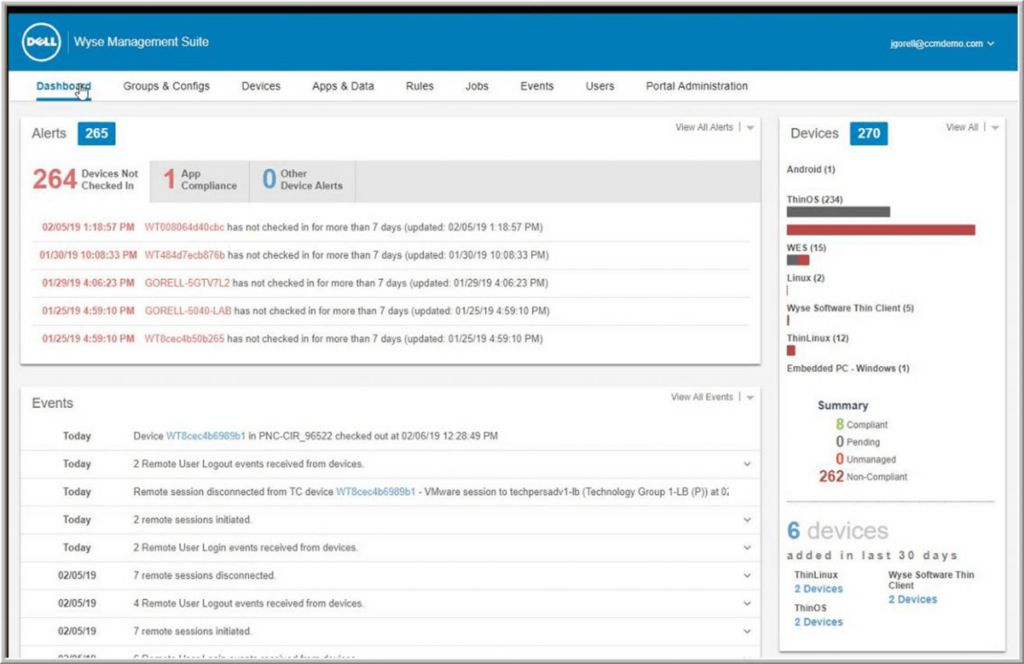 Dell Wyse Management Suite Recorded alerts