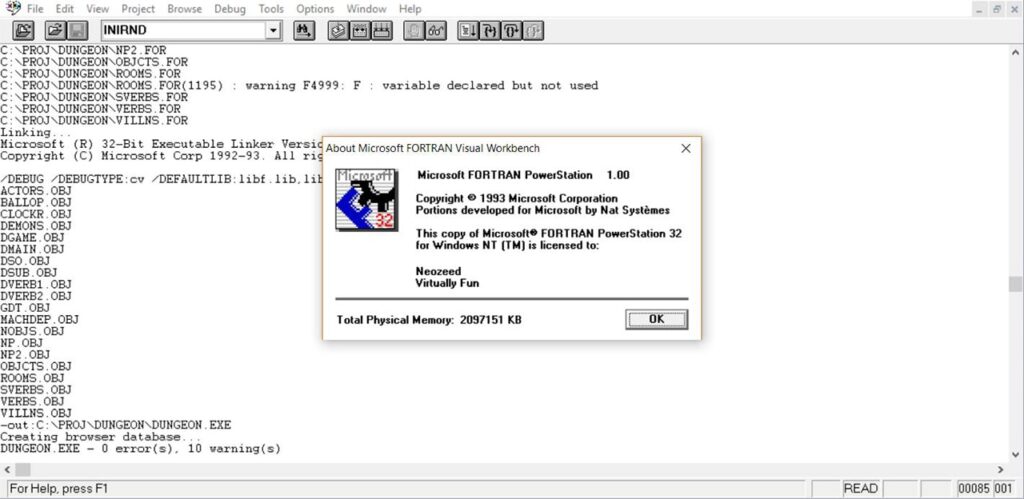 FORTRAN PowerStation About screen