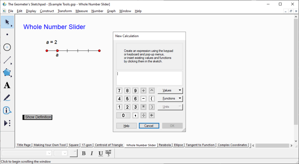 Geometers Sketchpad Integrated calculator