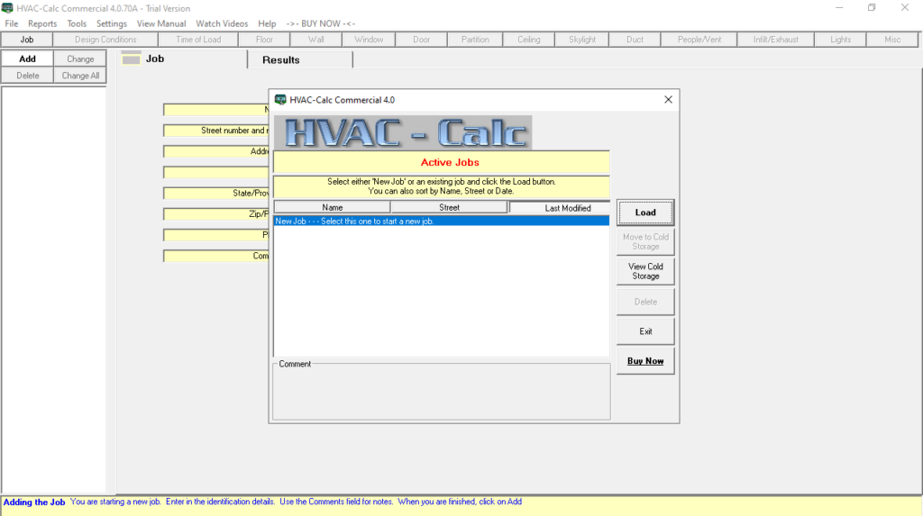 HVAC Calc Residential Job list