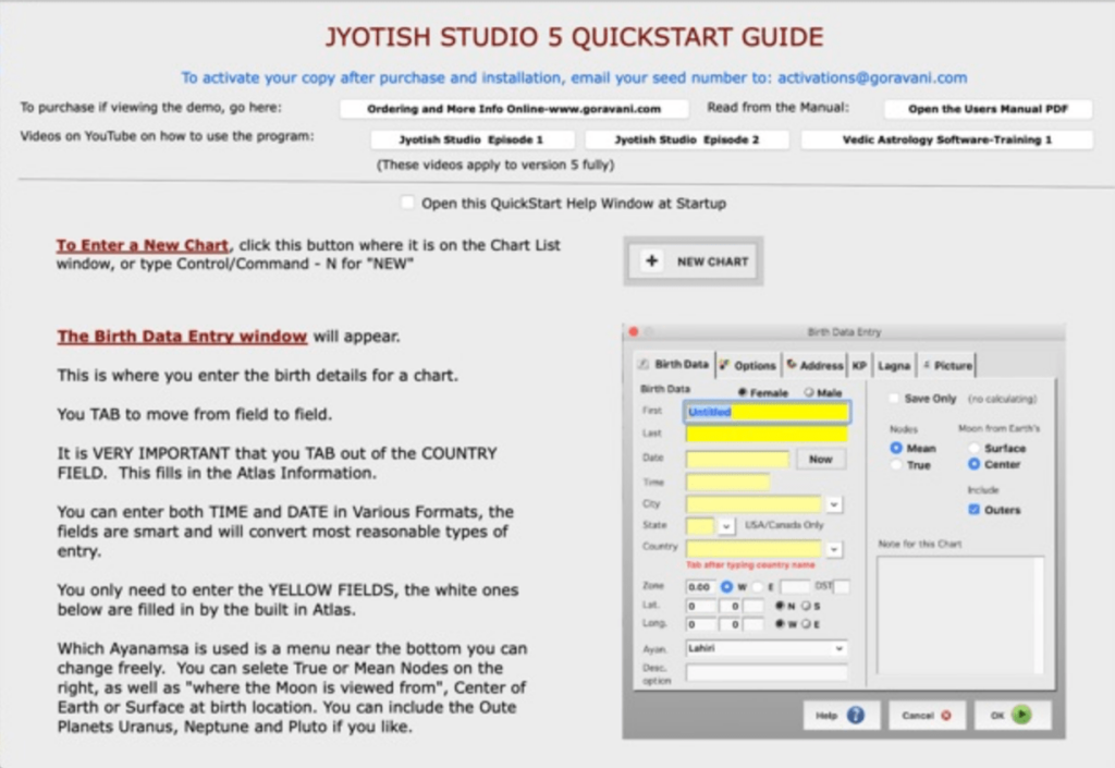 Jyotish Studio Quickstart quide