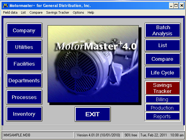 MotorMaster Main menu