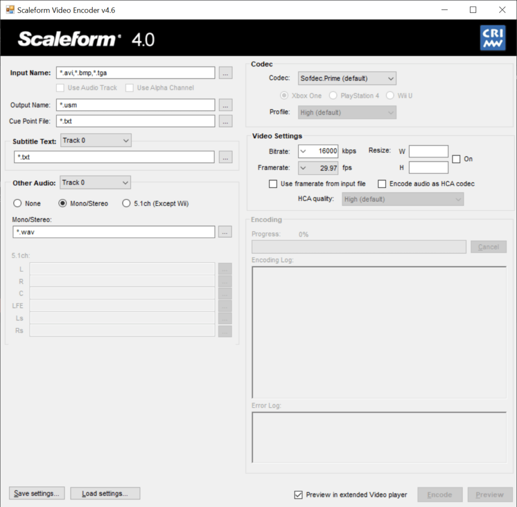 Scaleform VideoEncoder Conversion settings