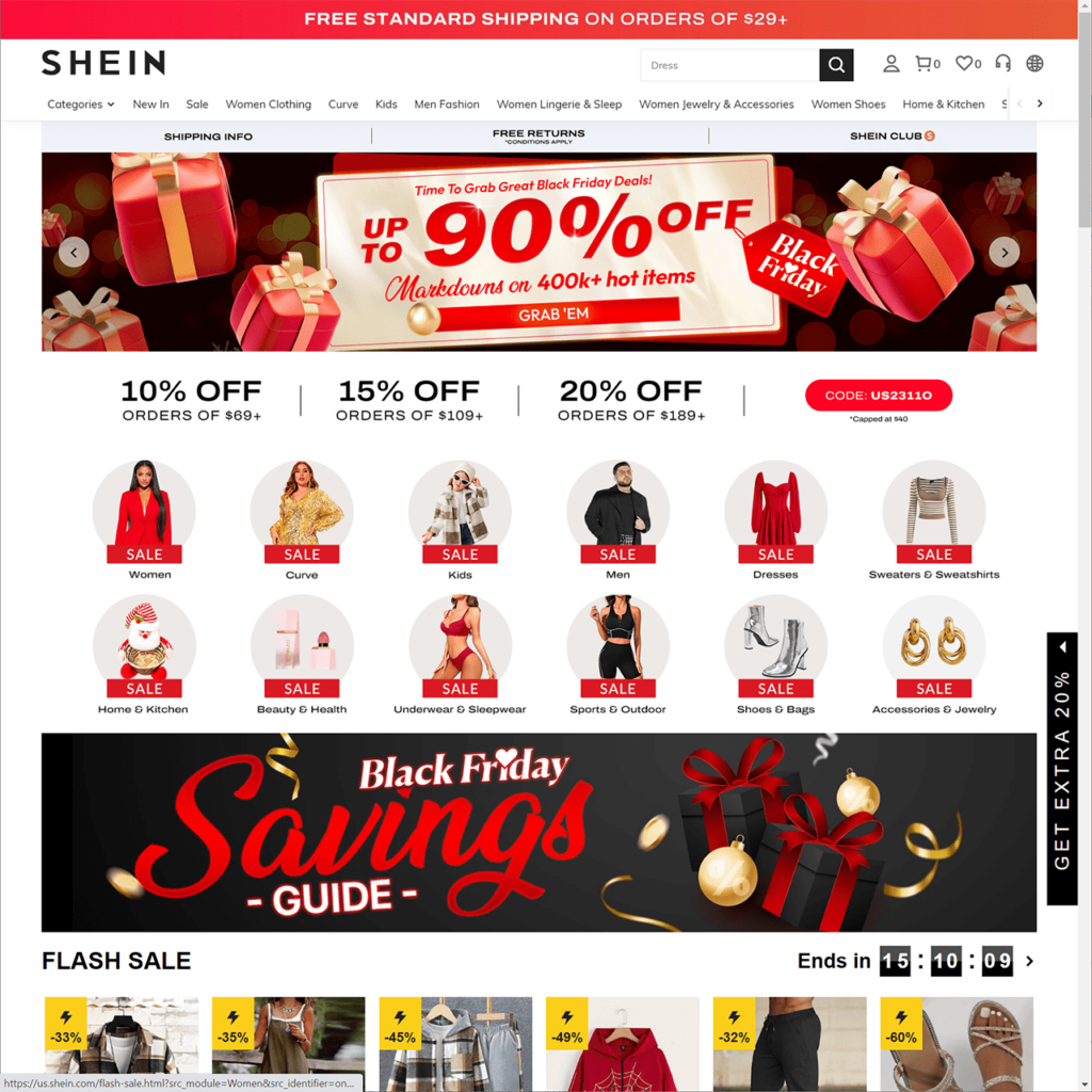 Shein Welcome page