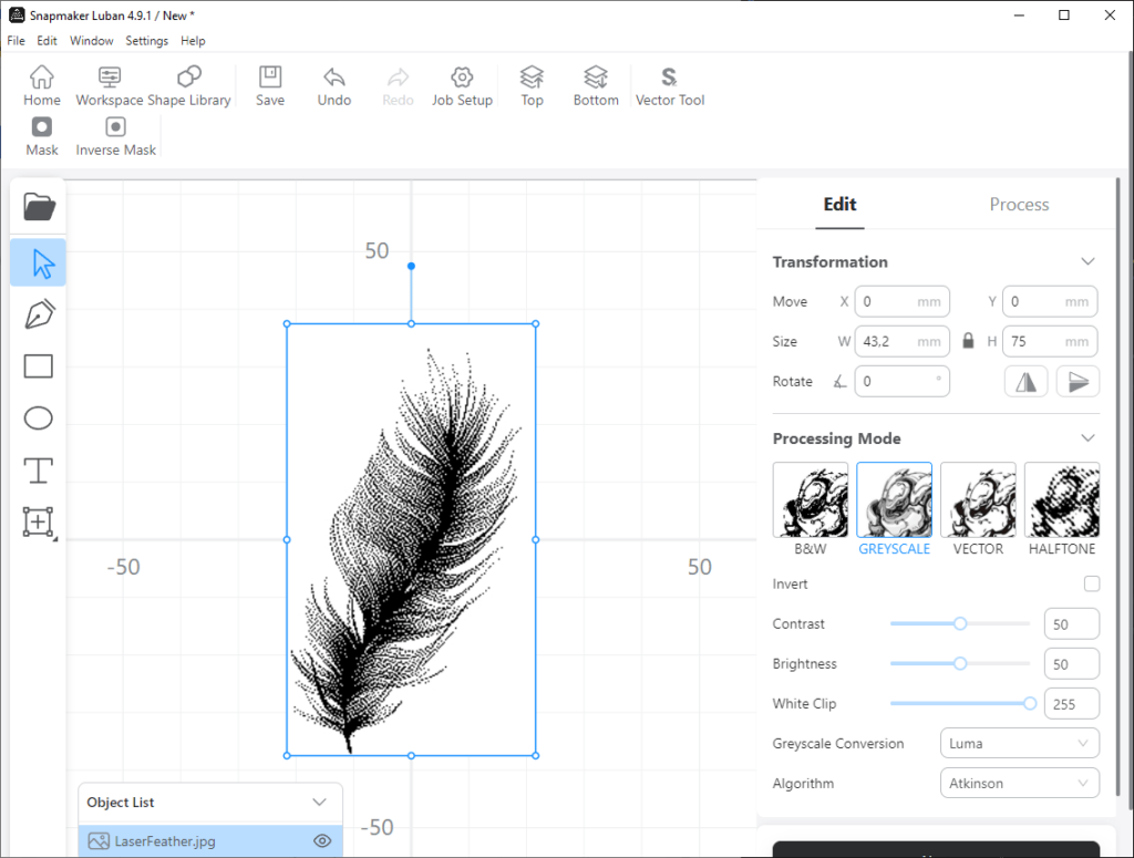 Snapmaker Luban Available processing modes