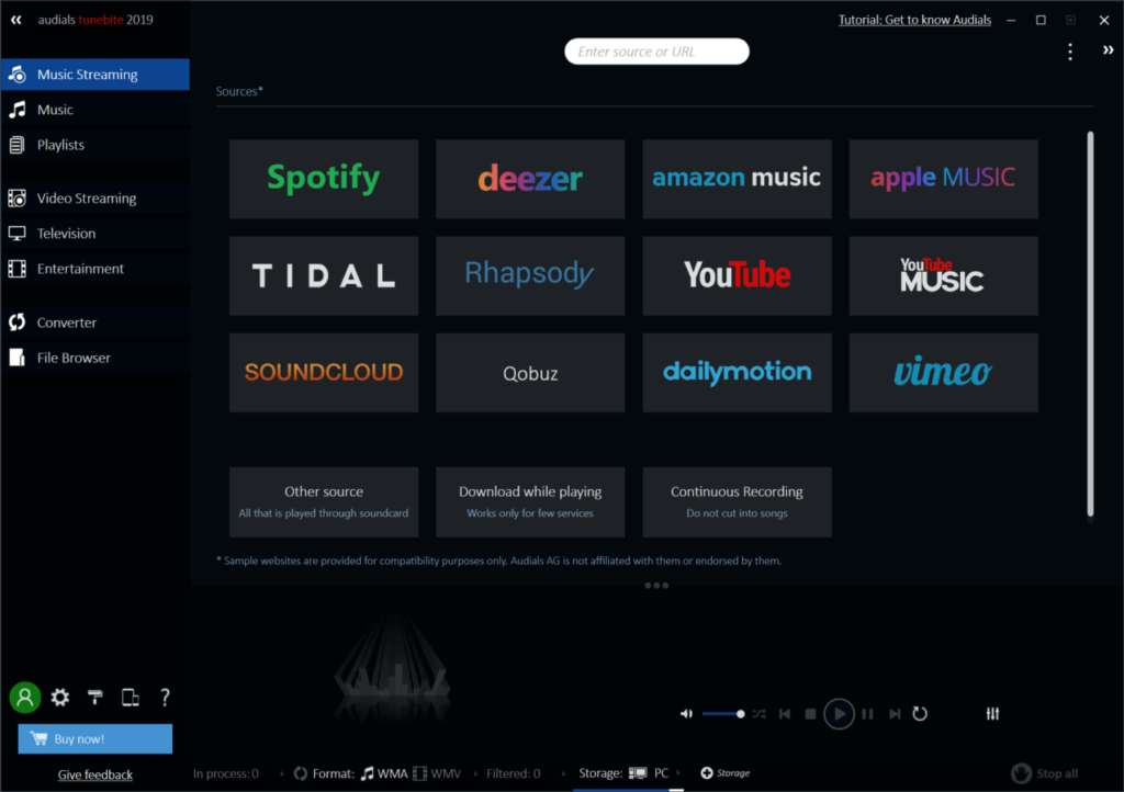 Tunebite Platinum Available music platforms