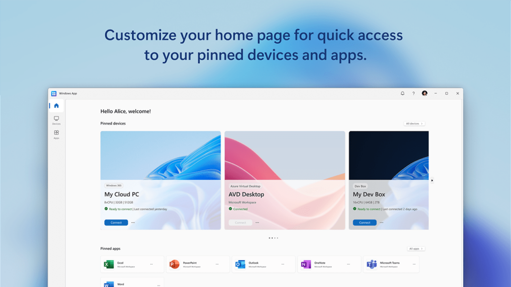 Windows App Home screen customization