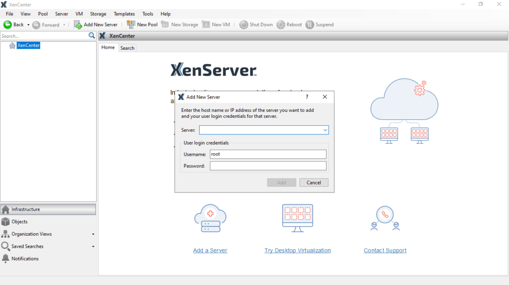XenCenter Add new server