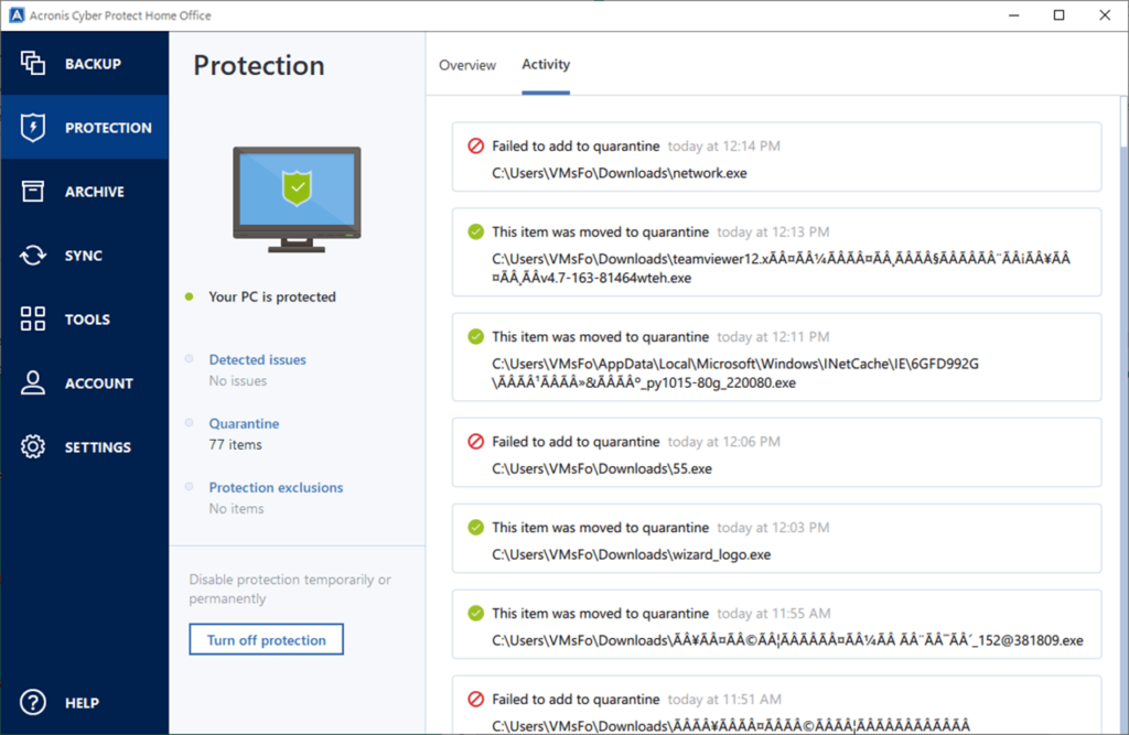 Acronis Cyber Protect Home Office System protection