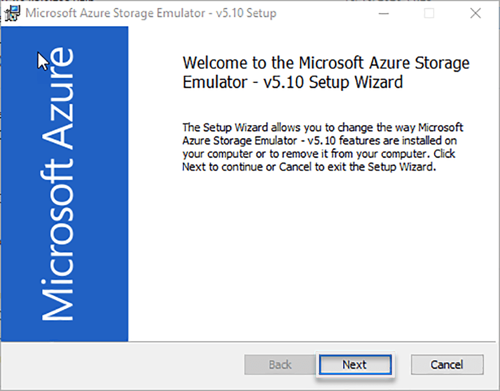 Azure Storage Emulator Setup wizard
