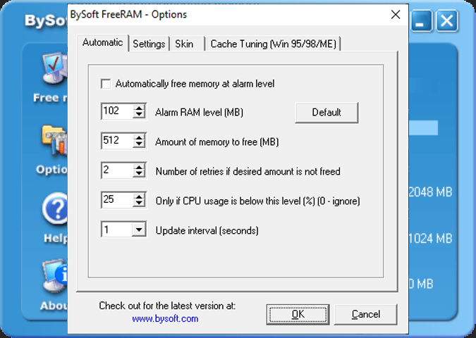 BySoft FreeRAM Automation parameters