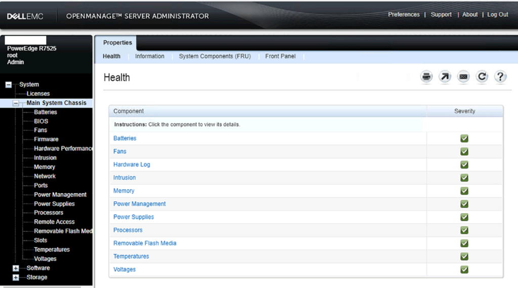 Dell OpenManage Server Administrator Health status