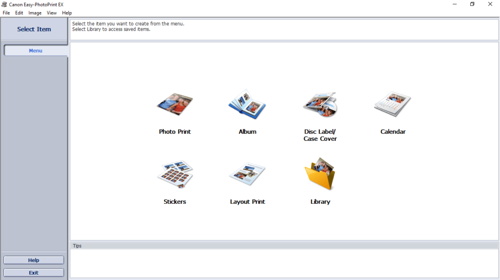 Easy PhotoPrint EX Main menu