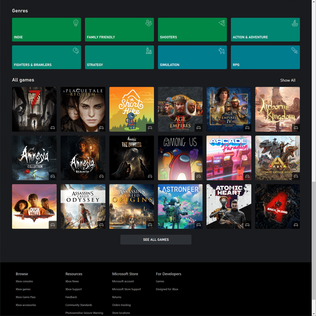 Xbox Cloud Gaming Available genres