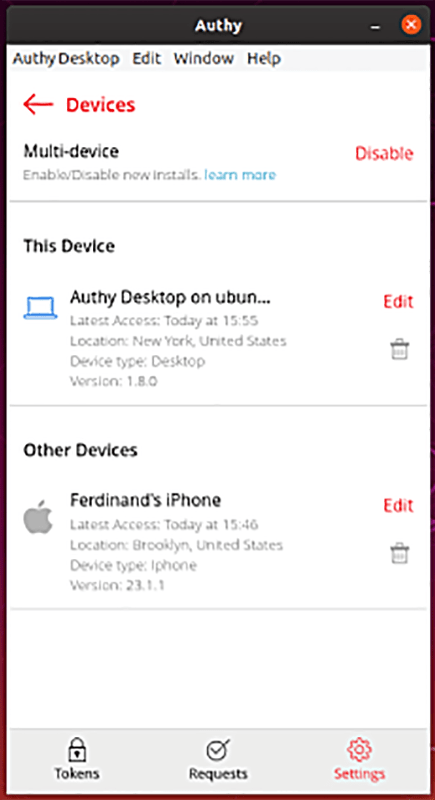 Authy Connected devices