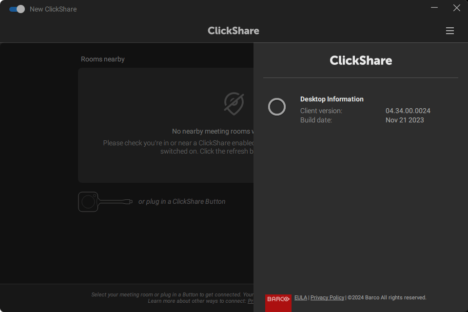 ClickShare About screen