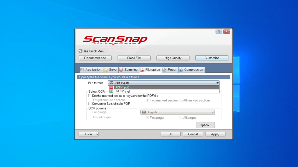 Fujitsu ScanSnap Manager File option