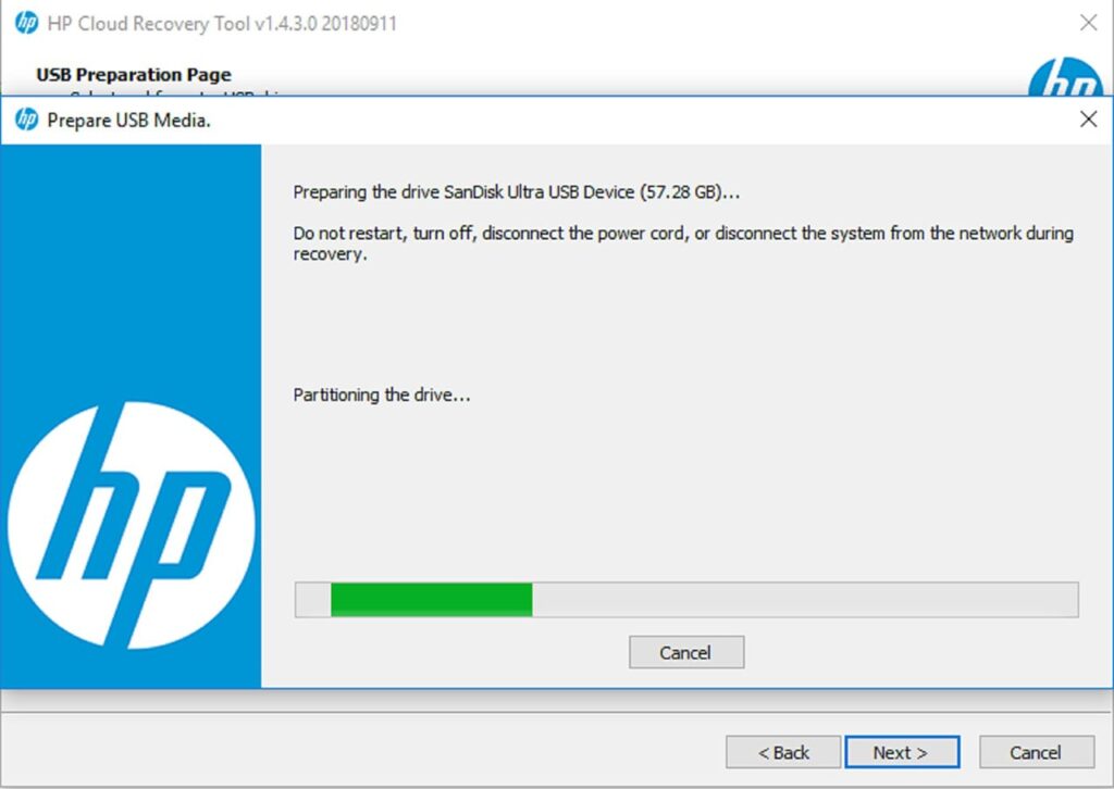 HP Cloud Recovery Tool Media creation